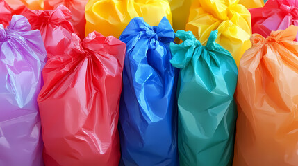 Vibrant Plastic Bags Stacked in a Colorful Pattern