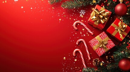 Festive Christmas Gifts with Candy Canes and Evergreen Decorations