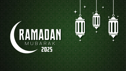 Ramadan Mubarak 2025 Vector Illustration with Crescent Moon and Islamic Lanterns © Shah