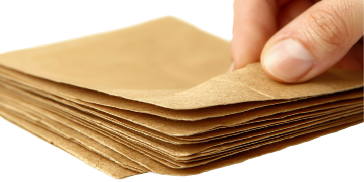 Hand placing completed patient form into folder transparent background