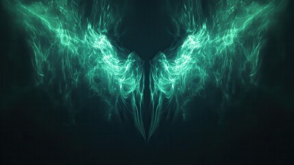 Ethereal Energy Wings with Green Light and Dark Background