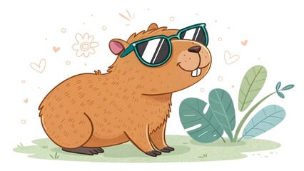 Funny capybara with sunglasses adorable sticker