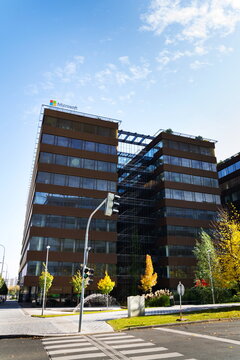 Microsoft company logo on headquarters building on October 14, 2017 in Prague, Czech republic.