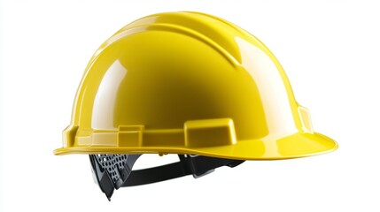 Fototapeta premium A bright yellow hard hat symbolizes safety and protection. Essential for construction workers, this helmet represents diligence and care on job sites. Generative AI