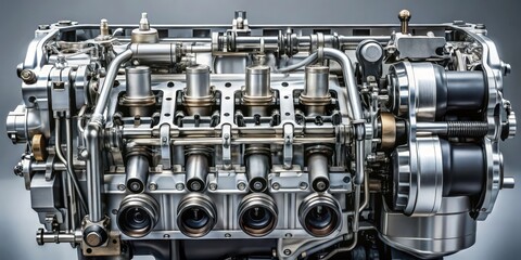 Fototapeta premium A close-up view of a diesel engine with cylinders and pistons