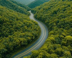 Fototapeta premium Scenic Curvy Road Through Lush Green Mountain Landscape