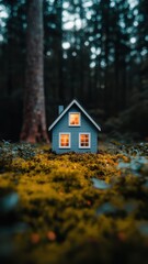 Enchanting Miniature House in a Mystical Forest at Night