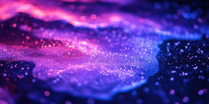 A mesmerizing, multi-layered expanse of purple, blue, and pink glitters sparkles vibrantly, captivating the viewer's gaze with its shimmering depth