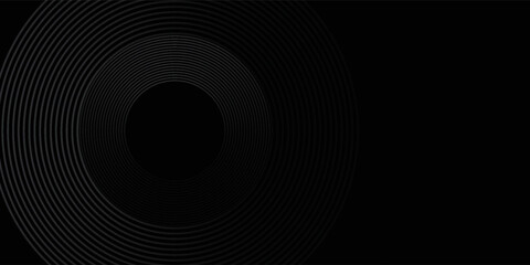 Black abstract background with circle lines. Modern black gray gradient rings. Suitable for banner, cover, poster, website, presentation, brochure, flyer, header