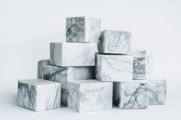 A pile of white marble cubes stacked on top of each other