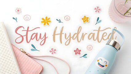 Aesthetic stay hydrated text with cute water bot