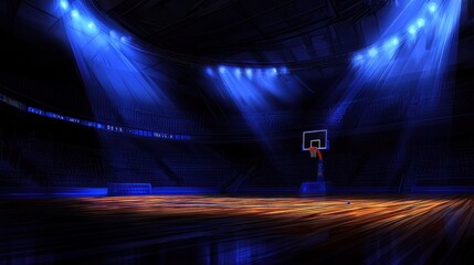 Empty basketball arena, spotlights