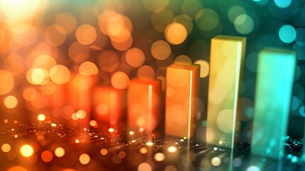 Increasing business success depicted by orange and teal bars and line graph on digital background