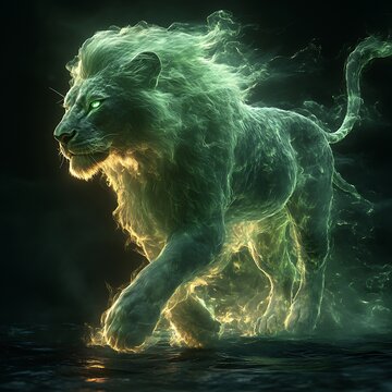 Spectacular lion glowing with mysterious energy high resolution picture