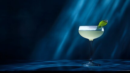 Fresh Cocktail in Elegant Glass on Dark Background with Light Rays