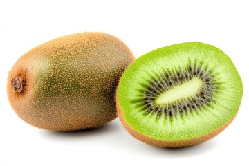 Obraz premium A whole kiwi fruit and a sliced kiwi half