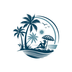 sun beach club,summer silhouette logo vector line art logo design