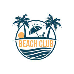 sun beach club,summer silhouette logo vector line art logo design