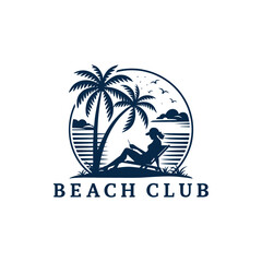 Naklejka premium sun beach club,summer silhouette logo vector line art logo design
