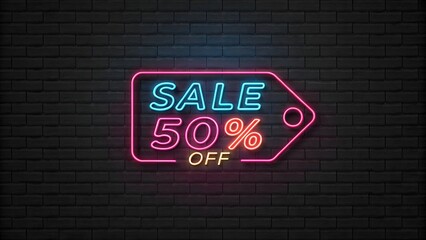 Obraz premium Bold neon sale 50 off tag eye catching promoti