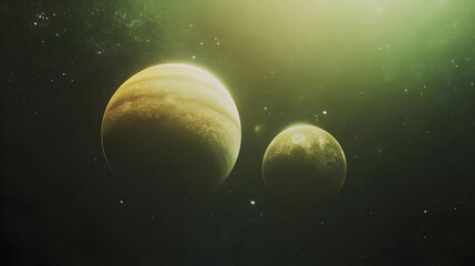 Obraz premium Cosmic Worlds: A Glowing Green Space Illustration