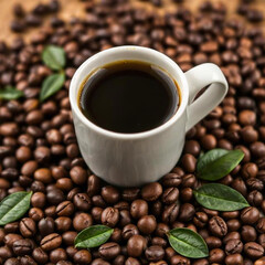 Fototapeta premium coffee beans and coffee cup view 