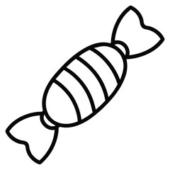 Wrapped candy sweet treat black line art vector illustration on white background