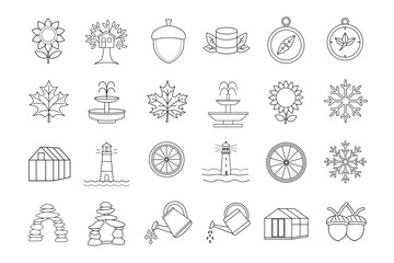 full editable line art of ecology icon set on white  background 
