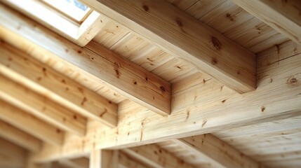 Wooden ceiling beams, attic skylight, construction