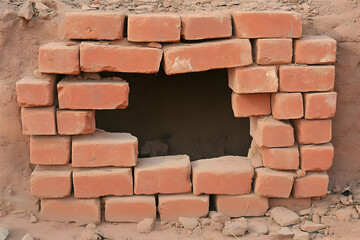 Obraz premium Damaged Brick Wall Hole Illustration