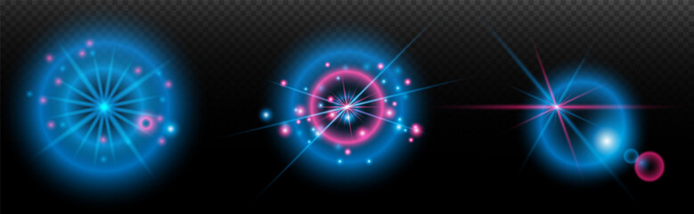 Light effect: isolated flare, tire explosion, dust line, sun flare, star spark, sunlight, vector set.