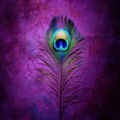 Obraz premium Vibrant Peacock Feather on Abstract Purple Background