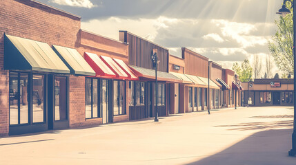 Naklejka premium Sunlit Brick Storefront Row Illustration