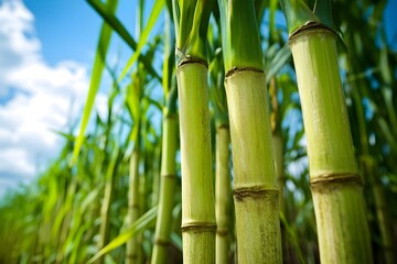 Fototapeta premium The magic of sugarcane with its strong stalks, with a rough and moist texture of the stem that retains its sweetness