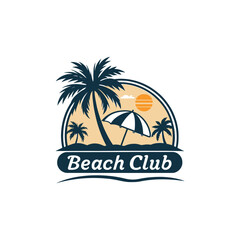 Naklejka premium sun beach club,summer silhouette logo vector line art logo design