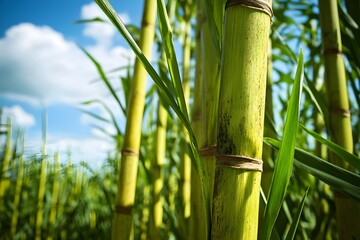 Obraz premium The magic of sugarcane with its strong stalks, with a rough and moist texture of the stem that retains its sweetness