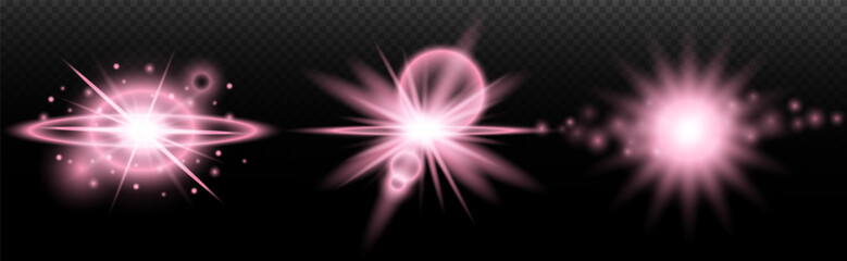 Light effect: isolated flare, tire explosion, dust line, sun flare, star spark, sunlight, vector set.