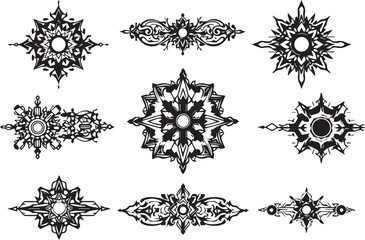 Set of elements for flat design, patterns, ornaments, mandalas. Hand drawn vector illustration