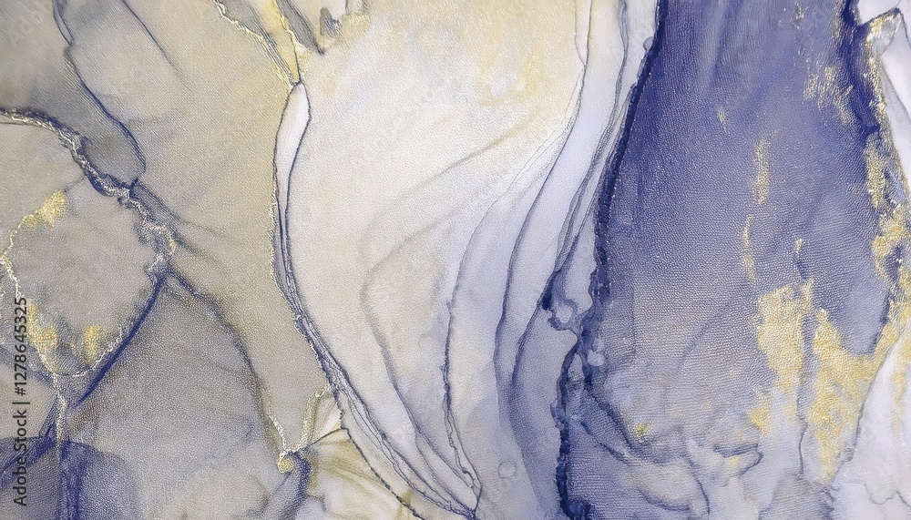 Poster abstract flowing textures in blue and gold on soft fabric, creating organic shapes and fluid patterns for modern art designs