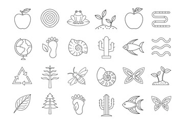 full editable line art of ecology icon set on white  background 