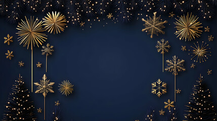 Gold Festive Fireworks & Snowflakes 3D Background
