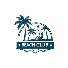 sun beach club,summer silhouette logo vector line art logo design