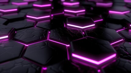 Obraz premium Abstract Hexagonal Grid with Neon Purple Illumination