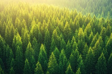 Obraz premium Lush treetops from above highlighting nature's brilliance, vibrant green forest scenery representing sustainability, eco-friendly values