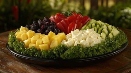 Close-up of vibrant fresh vegetables and fruits on wooden table, symbolizing healthy blood pressure foods, emphasizing natural nutrition and wellness.
