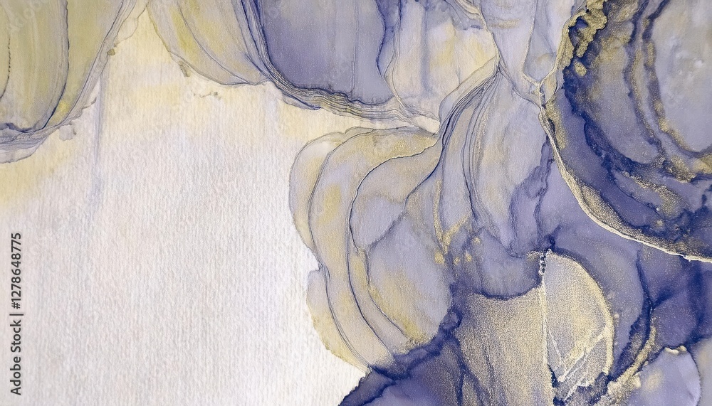 Poster abstract flowing textures in blue and gold on soft fabric, creating organic shapes and fluid patterns for modern art designs