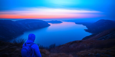 Naklejka premium Tranquil Fjord Sunset Landscape Image