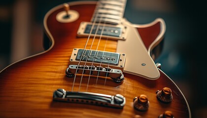 Close-up of a vintage guitar in a dark studio