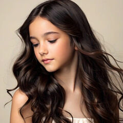 Fototapeta premium girl silky dark brown wavy hairs