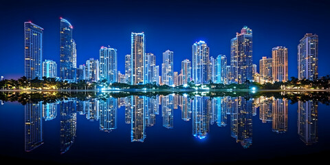 Fototapeta premium Night Cityscape Reflection